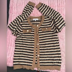 Brown pearl button knit cardigan 🤎 classy fall sweater (S)